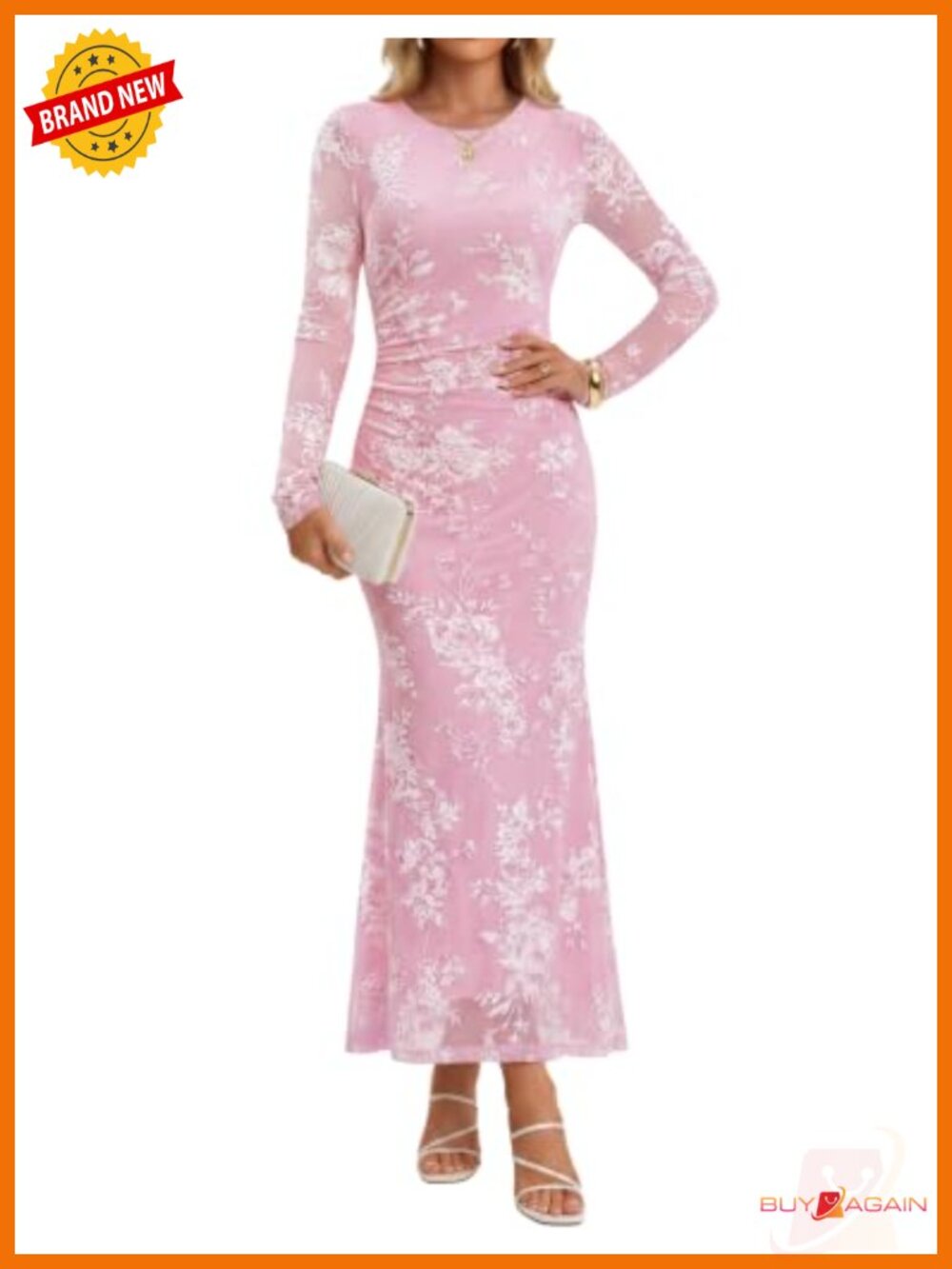 Women's Long Sleeve Floral Maxi Bodycon Mesh Dress Wedding Guest